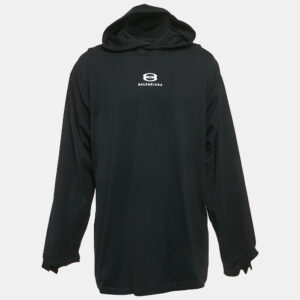 Balenciaga Black Logo Embroidery Cotton Knit Oversized Hoodie M