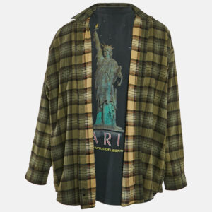 Balenciaga Unisex Green Checks Distressed Cotton T-shirt and Shirt L