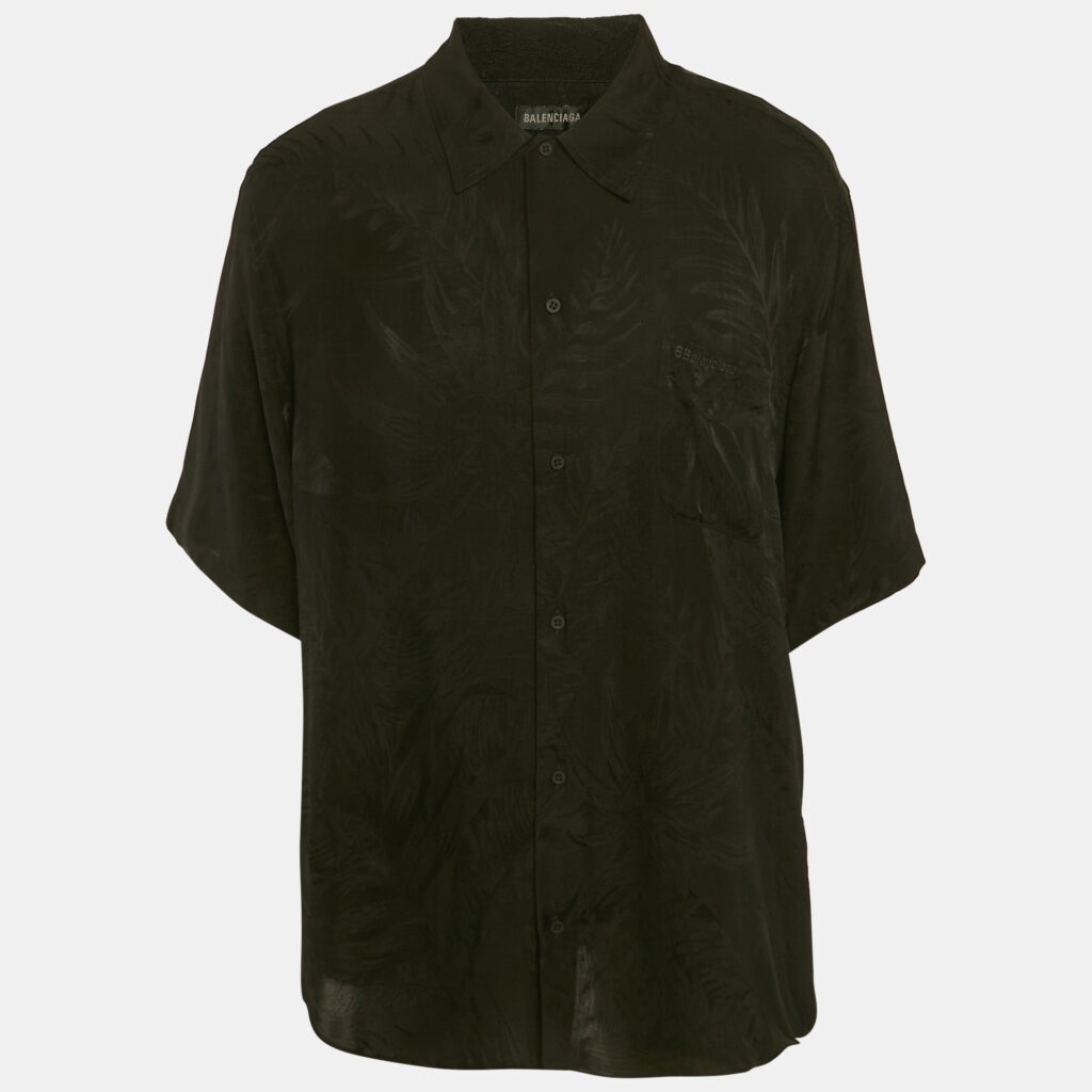 luxury-men-balenciaga-used-clothes-p1146688-005 Balenciaga Black Patterned Silk Buttoned Half Sleeve Shirt M