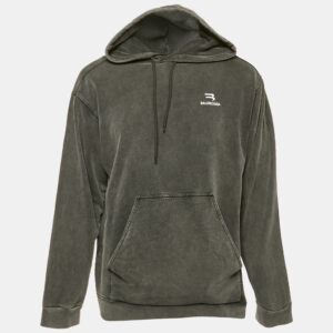 Balenciaga Unisex Grey Logo Embroidered Cotton Hoodie XS