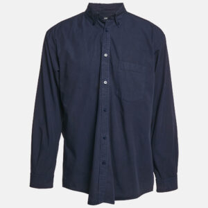 Balenciaga Navy Blue Cotton Logo Print Button Down Oversized Shirt M