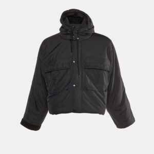 Balenciaga Black Polyester Double Layered Hooded Zip Front Jacket S