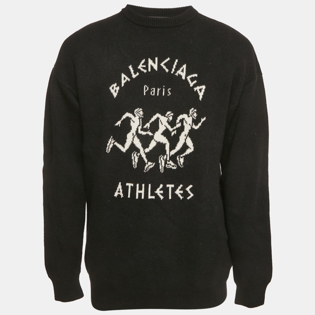 Balenciaga Black Athletes Rib Knit Crew Neck Sweatshirt XS
