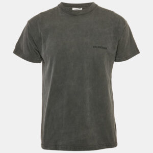 Balenciaga Grey Logo Embroidered Jersey T-Shirt XS
