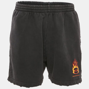 Balenciaga Black Cotton Knit Logo printed Shorts M