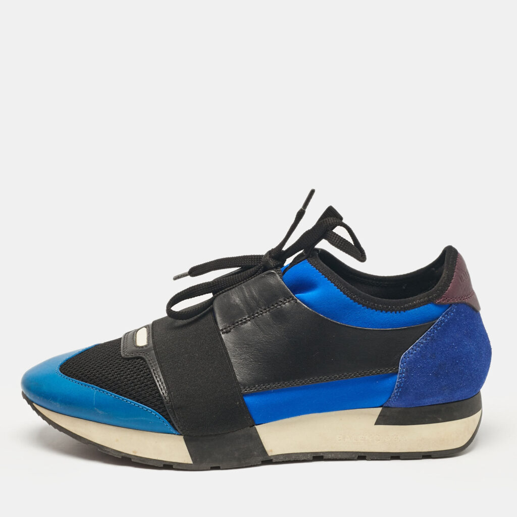 luxury-men-balenciaga-used-shoes-p1040879-003 Balenciaga Blue/Black Leather and Mesh Race Runner Lace Up Sneakers Size 41