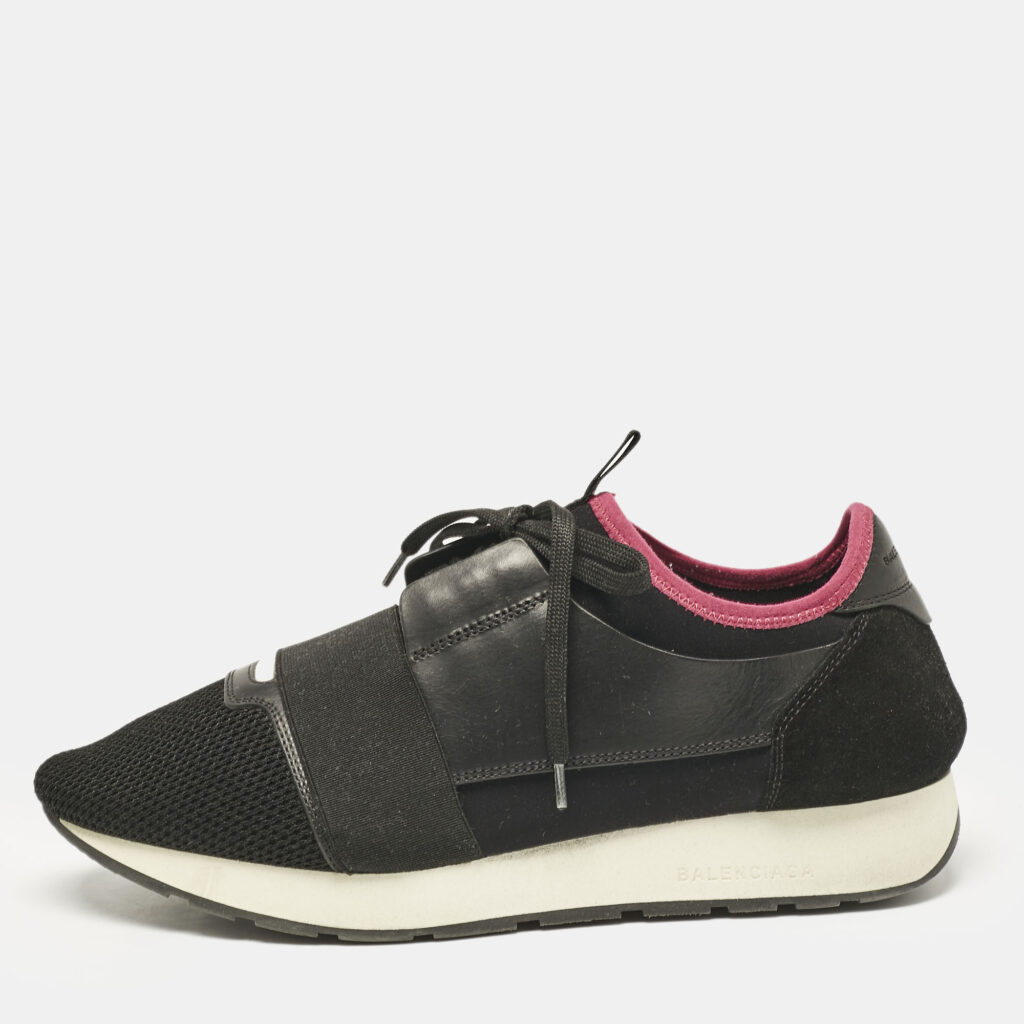 luxury-men-balenciaga-used-shoes-p1114018-003.jpg Balenciaga Black/Red Leather and Mesh Race Runner Sneakers Size 42