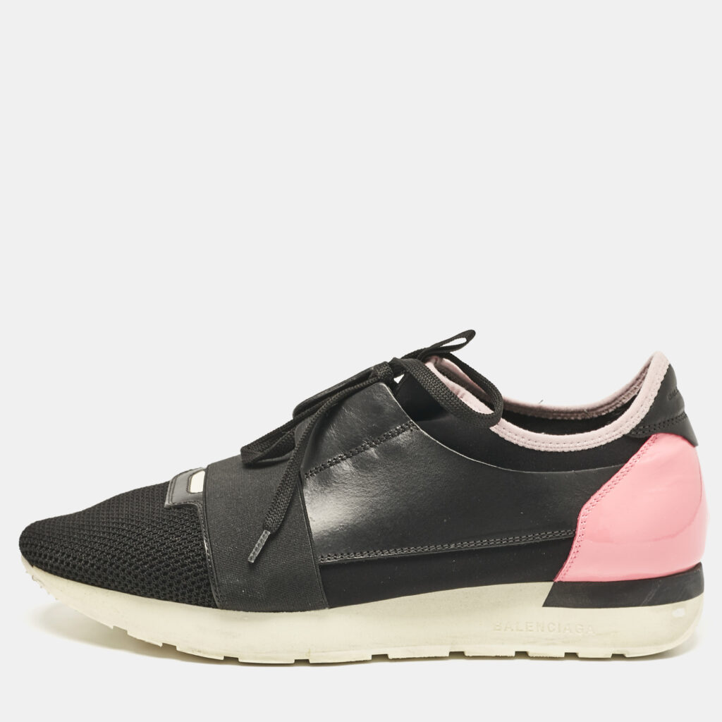 luxury-men-balenciaga-used-shoes-p1115174-001 Balenciaga Black Leather and Mesh Race Runner Sneakers Size 42