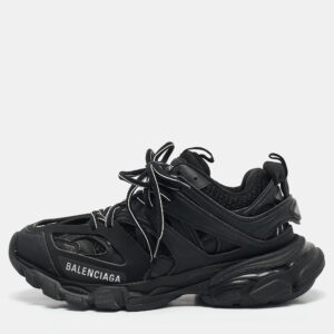 Balenciaga Black Faux Leather and Mesh Track Sneakers Size 36