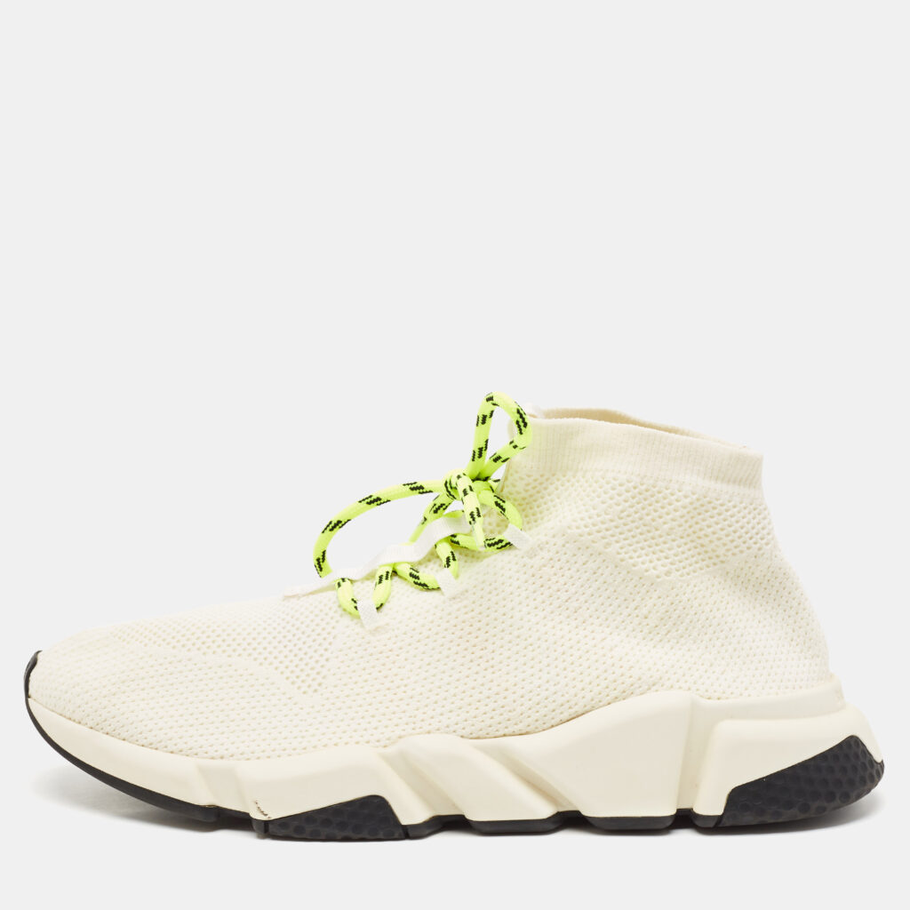 luxury-men-balenciaga-used-shoes-p1121385-001 Balenciaga Off white Knit Fabric Speed Trainer Sneakers Size 43