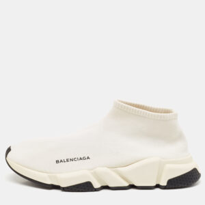 Balenciaga Off white Knit Fabric Speed Trainer Sneakers Size 42