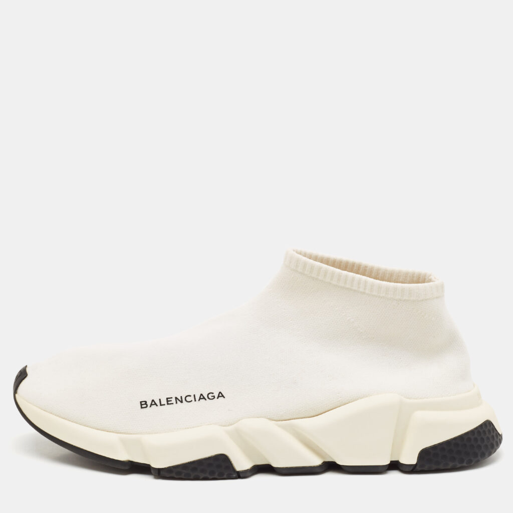 luxury-men-balenciaga-used-shoes-p1121565-010 Balenciaga Off white Knit Fabric Speed Trainer Sneakers Size 42