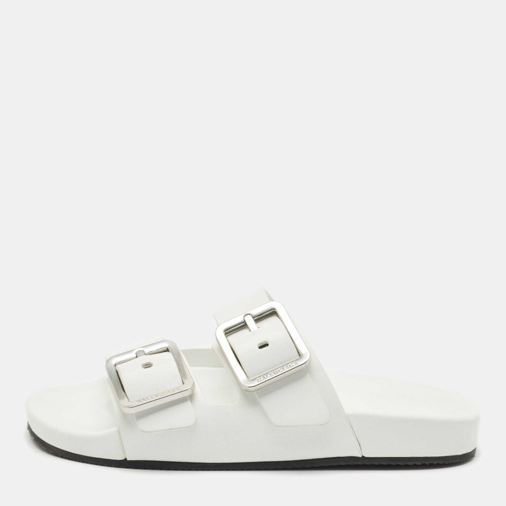 luxury-men-balenciaga-used-shoes-p1149274-003 Balenciaga White Leather Mallorca Flat Slides Size 38