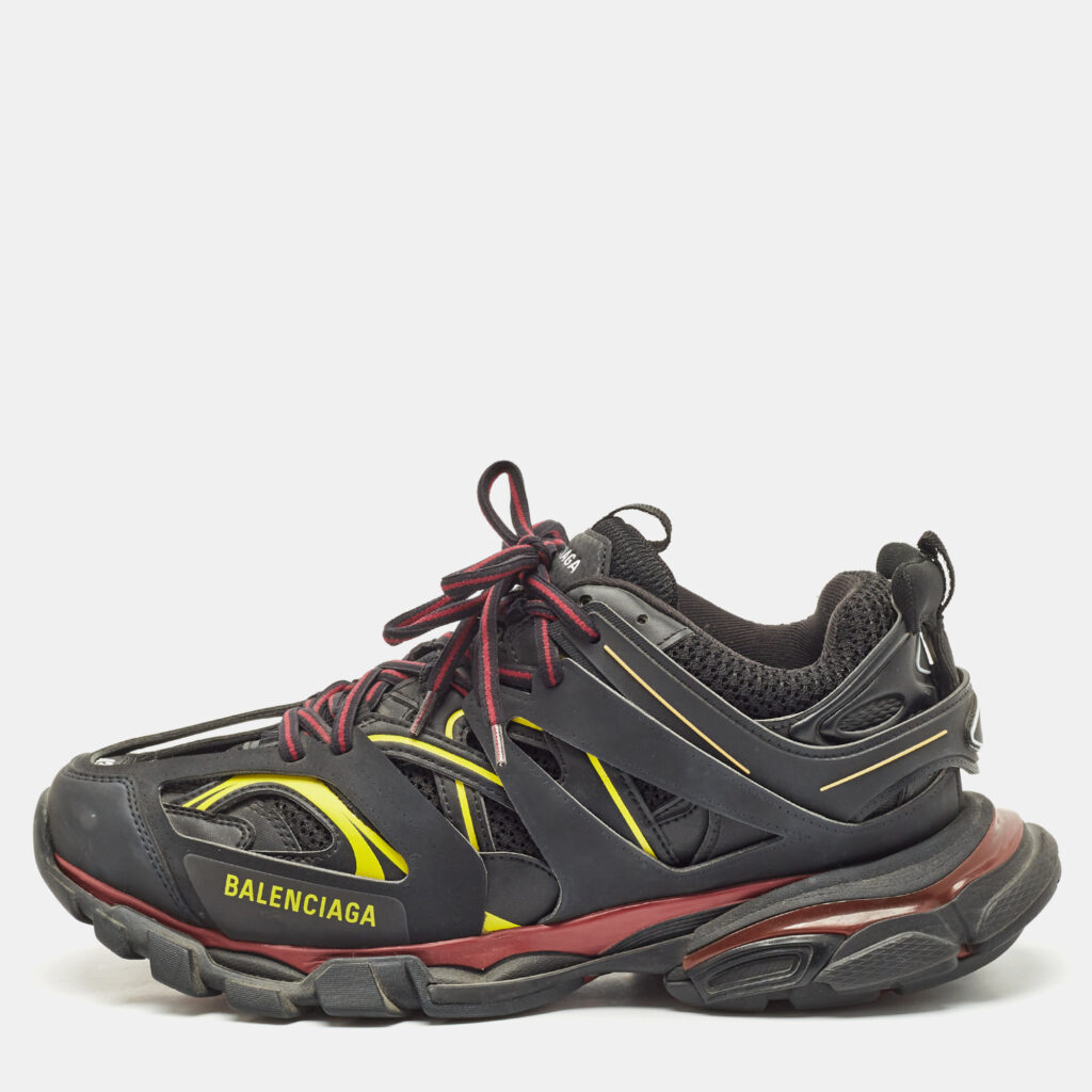 luxury-men-balenciaga-used-shoes-p1149704-001 Balenciaga Black Faux Leather and Mesh Track Sneakers Size 43