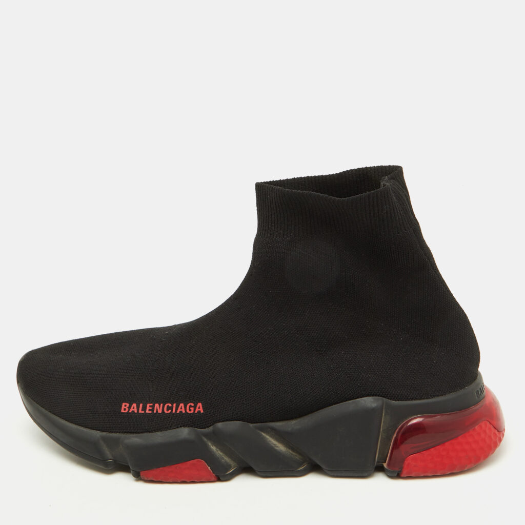 luxury-men-balenciaga-used-shoes-p1154229-003 Balenciaga Black Knit Speed 2.0 Clear Sole Trainer Sneakers Size 42