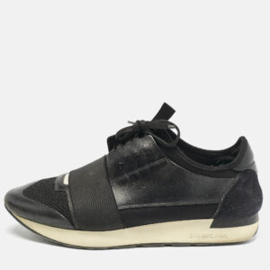 Balenciaga Black Leather and Mesh Race Runner Sneakers Size 41