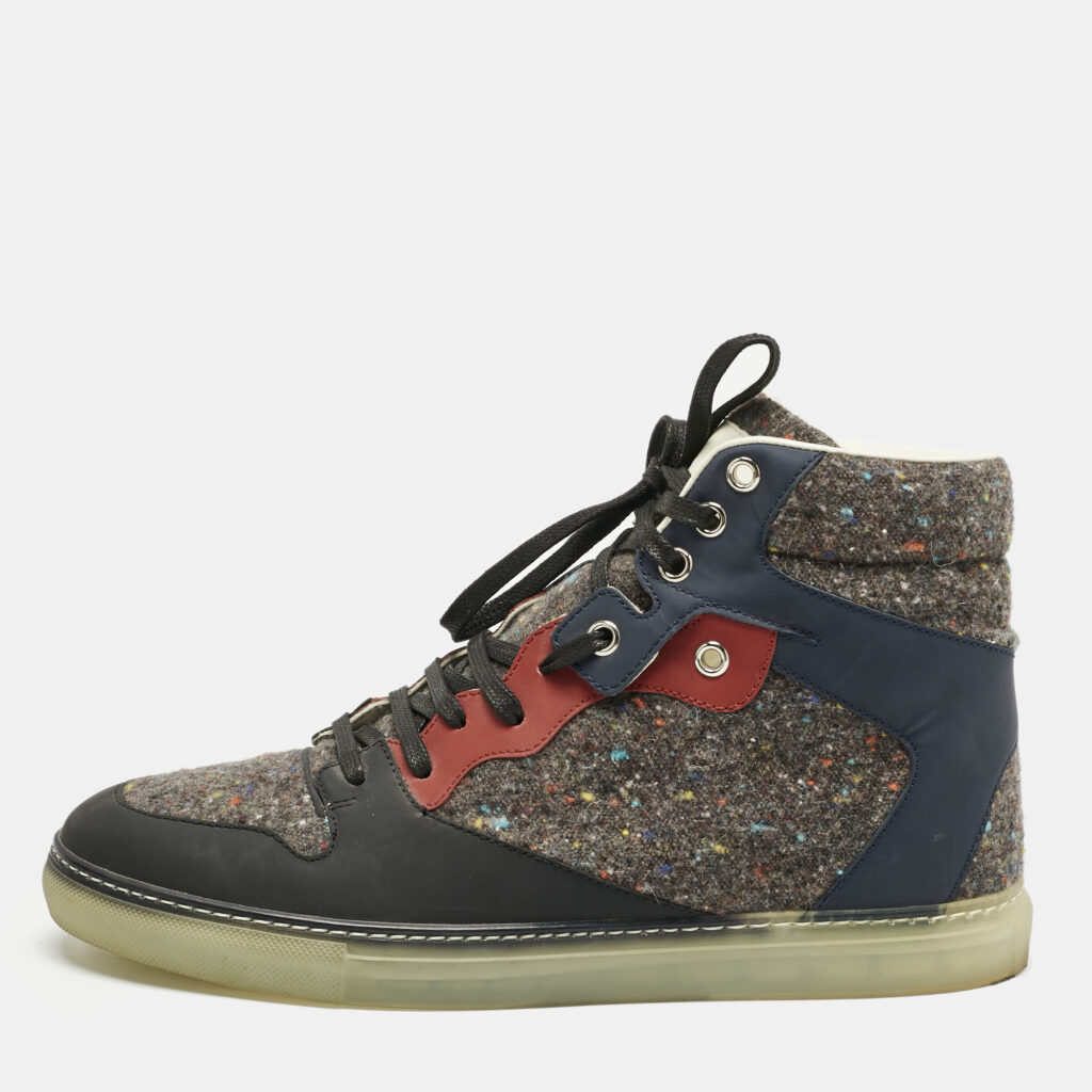 luxury-men-balenciaga-used-shoes-p1157867-004 Balenciaga Multicolor Leather and Wool High Top Sneakers Size 40