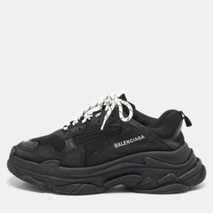 Balenciaga Black Faux Leather and Mesh Triple S Low Top Sneakers Size 43