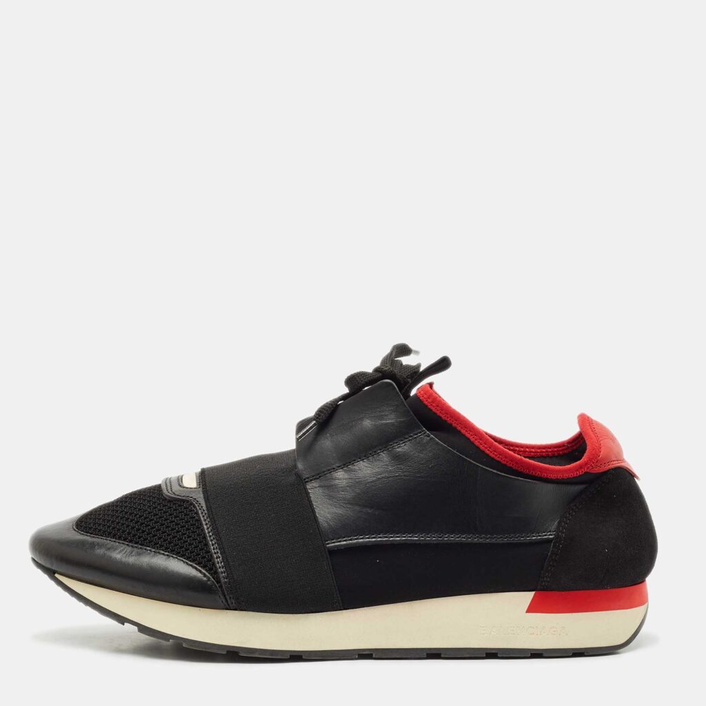 luxury-men-balenciaga-used-shoes-p1158478-003 Balenciaga Black/Red Leather And Mesh Race Runner Low Top Sneakers Size 43