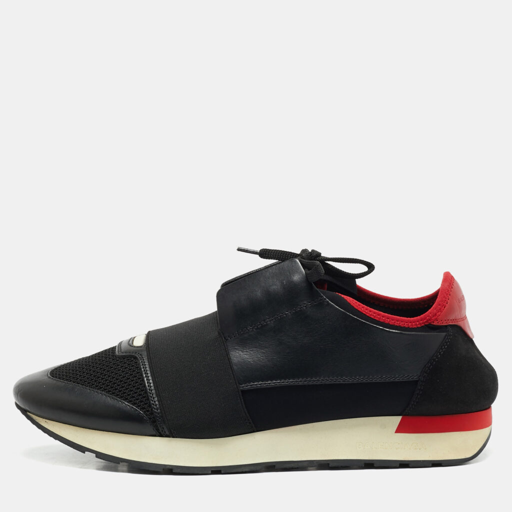 luxury-men-balenciaga-used-shoes-p1166426-001 Balenciaga Black/Red Leather and Mesh Race Runner Low Top Sneakers Size 42