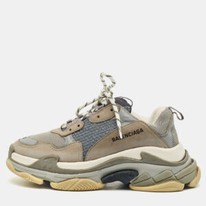 Balenciaga Grey/Blue Mesh and Nubuck Leather Triple S Sneakers Size 41