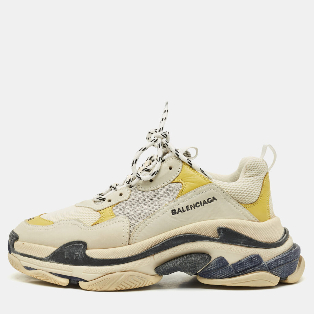 luxury-men-balenciaga-used-shoes-p1167765-001 Balenciaga Multicolor Faux Leather and Mesh Triple S Lace Up Sneakers Size 42