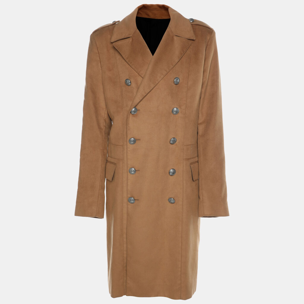 luxury-men-balmain-used-clothes-p1075952-004 Balmain Beige Wool Blend Double Breasted Long Coat