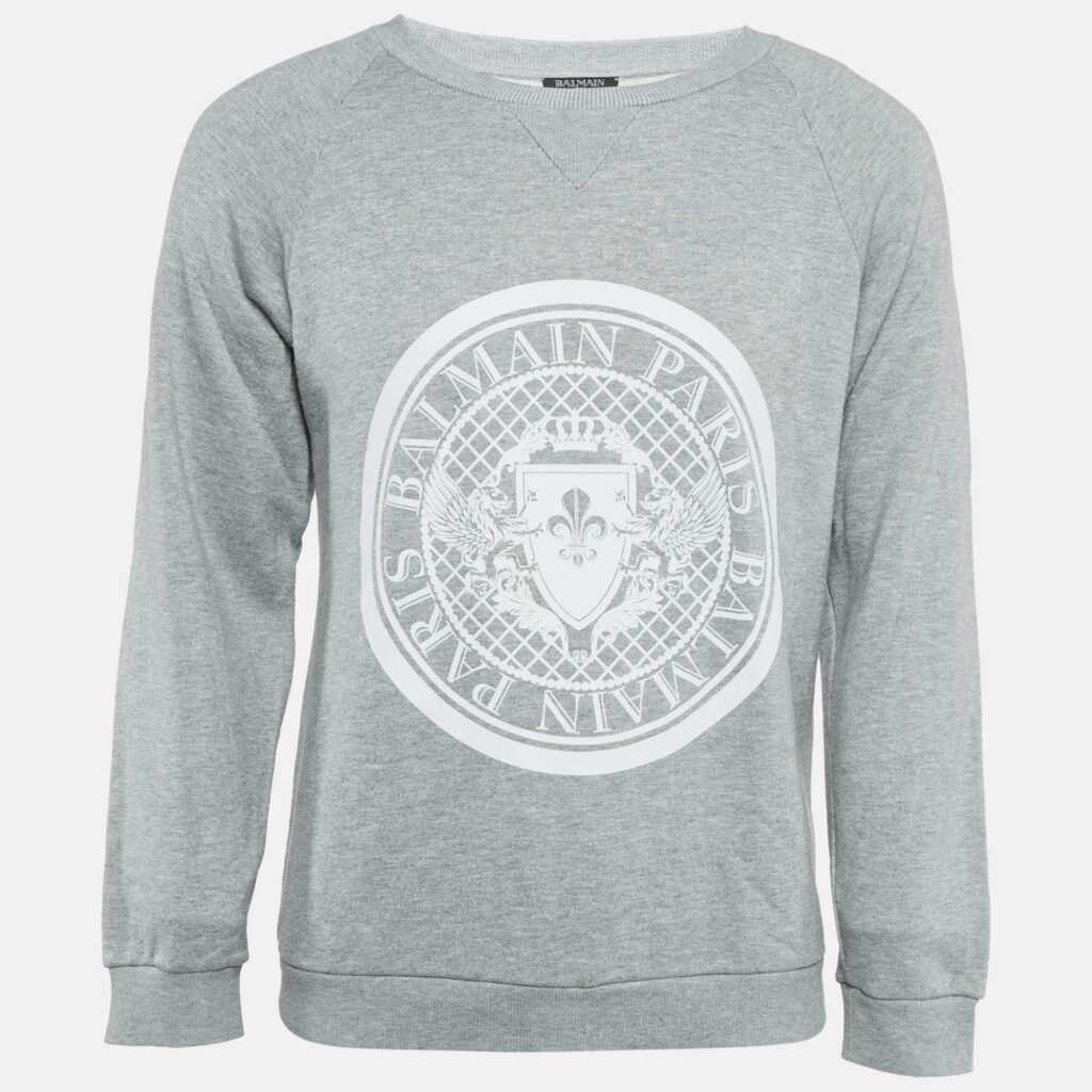 luxury-men-balmain-used-clothes-p1124029-001 Balmain Grey Printed Cotton Crewneck Sweatshirt XS