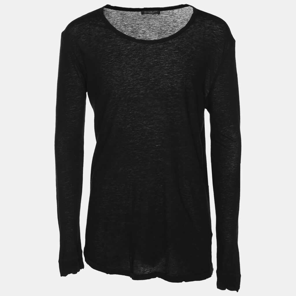 luxury-men-balmain-used-clothes-p1148420-001 Balmain Black Cotton Knit Sweater M