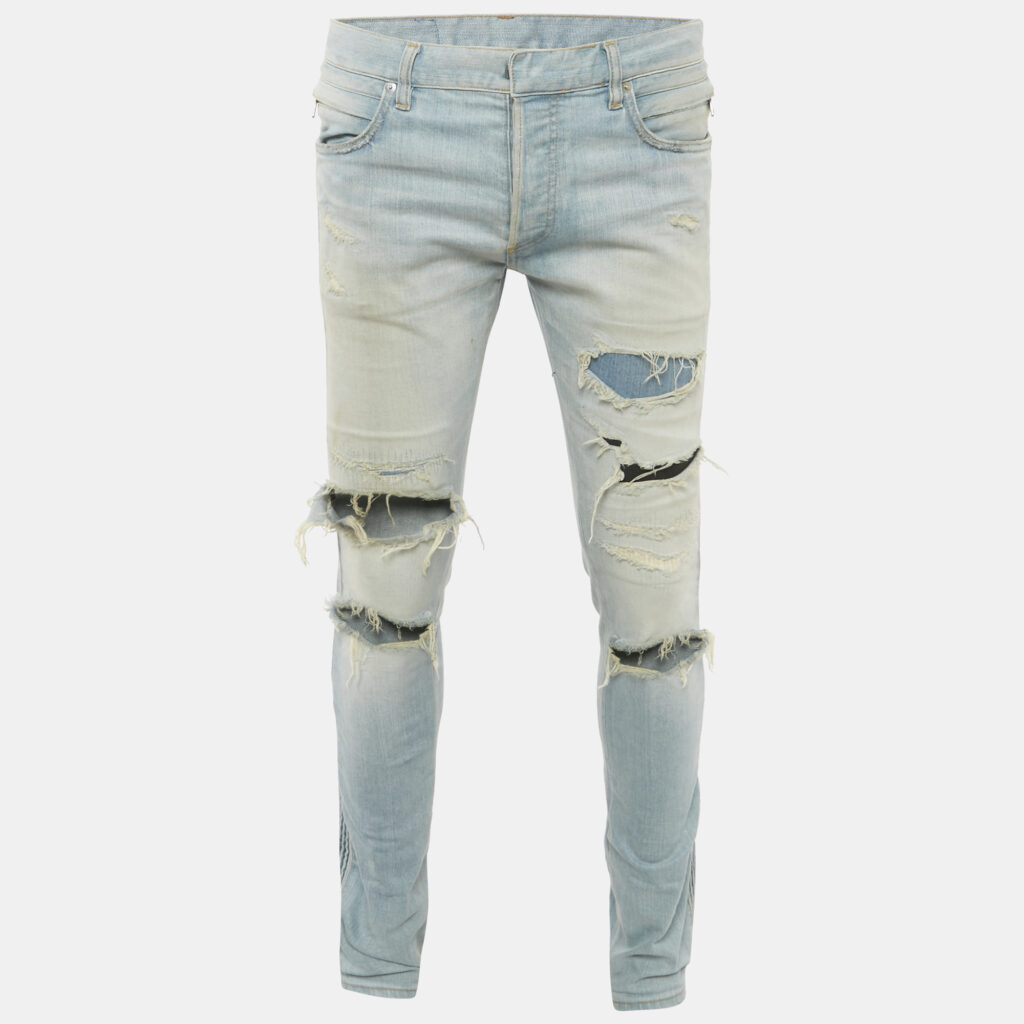 luxury-men-balmain-used-clothes-p1169911-001 Balmain Light Blue Denim Pleated Side Detail Jeans M (W 35")
