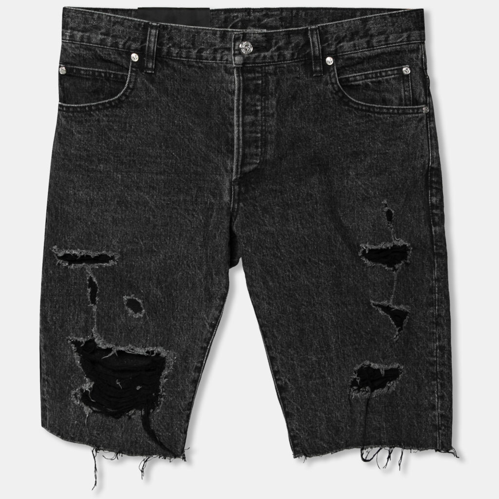 luxury-men-balmain-used-clothes-p626232-006-1 Balmain Grey Distressed Denim Logo Embroidered Shorts M