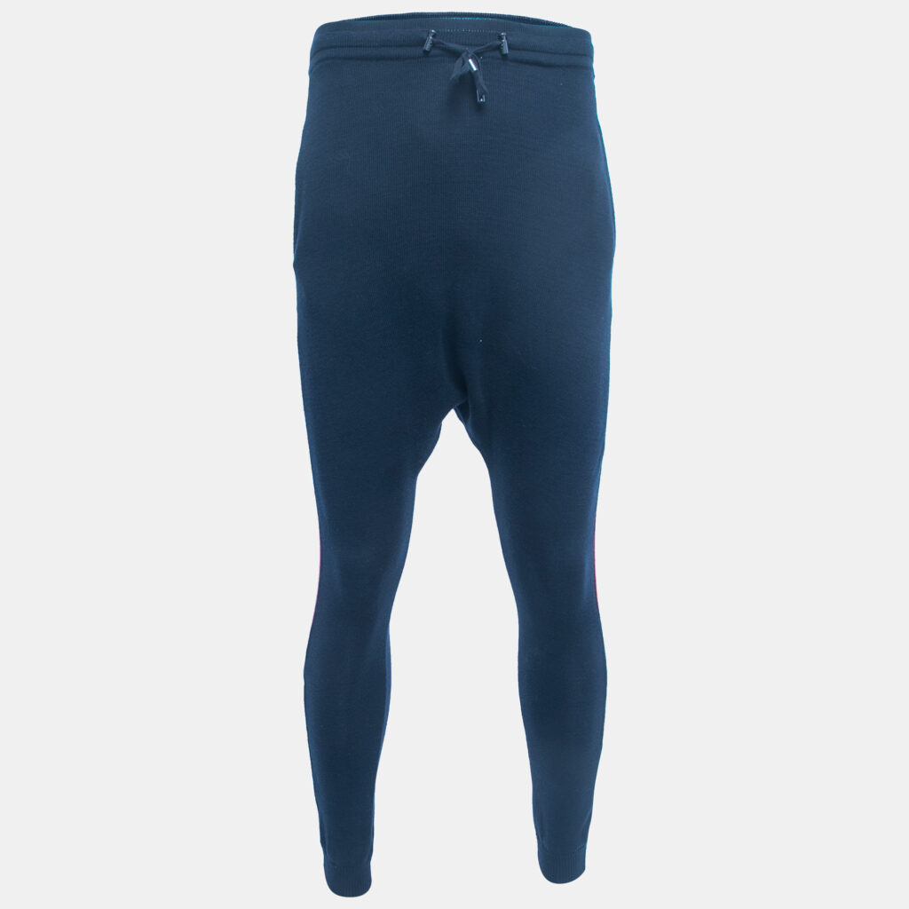 luxury-men-balmain-used-clothes-p862021-003 Balmain Navy Blue Cotton Side Stripe Detail Drawstring Yoga Pants XS