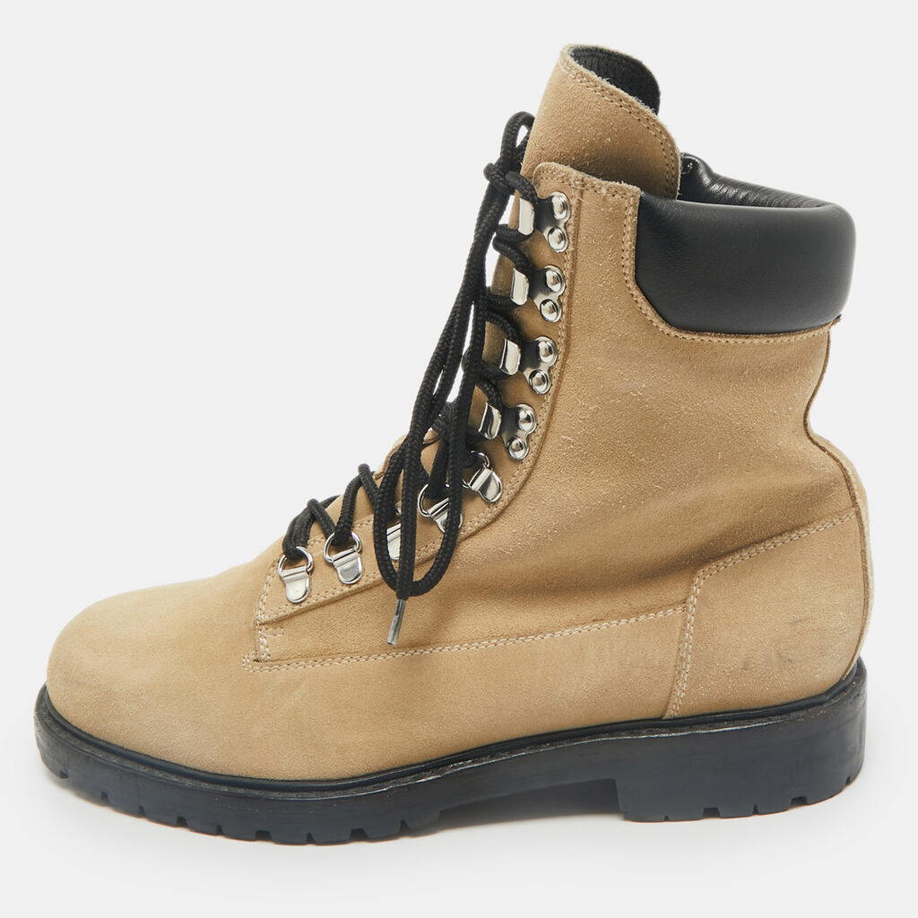 luxury-men-balmain-used-shoes-p1167257-001 Balmain Beige/Black Suede and Leather Combat Boots Size 41