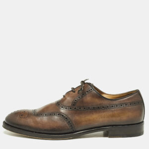 Berluti Brown Brogue Leather Lace Up Oxfords Size 43.5