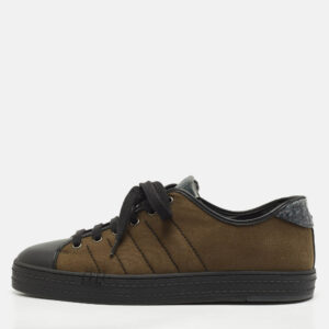 Berluti Green/Black Alligator Leather and Canvas Playfield Lace Up Sneakers Size 42.5