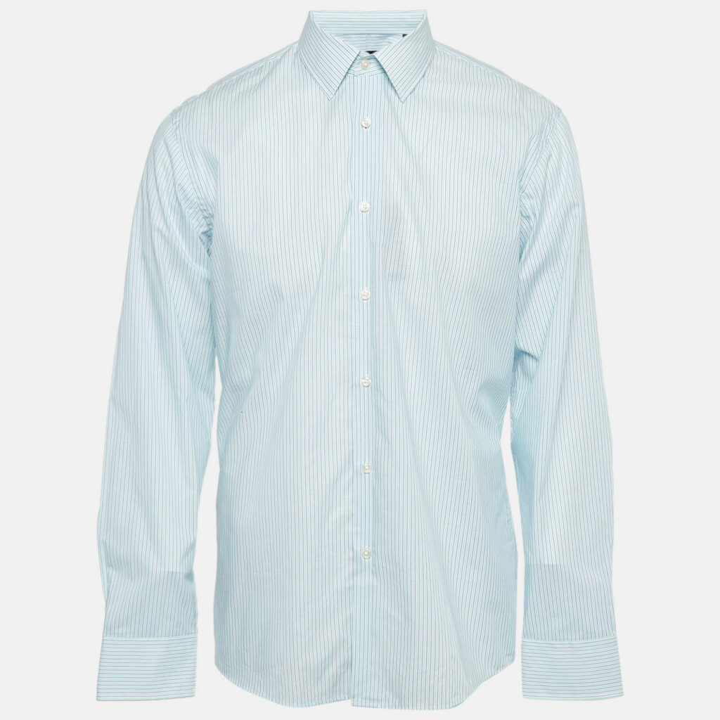 Boss by Hugo Boss Blue Striped Cotton Regular Fit Shirt L