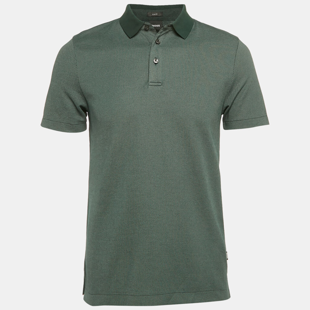 Boss By Hugo Boss Green Patterned Cotton Slim Fit Polo T-Shirt S