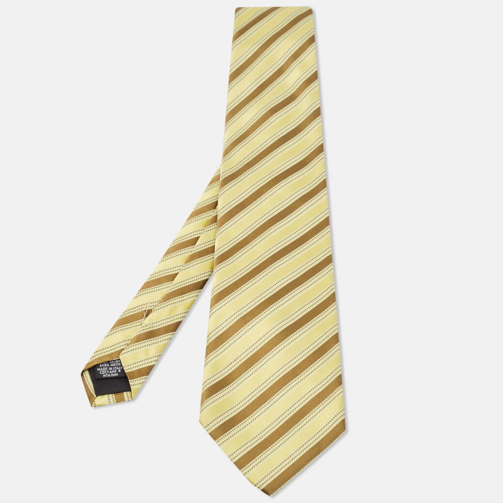 luxury-men-boss-by-hugo-boss-used-accessories-p1042039-005 Boss by Hugo Boss Yellow Striped Jacquard Traditional Tie