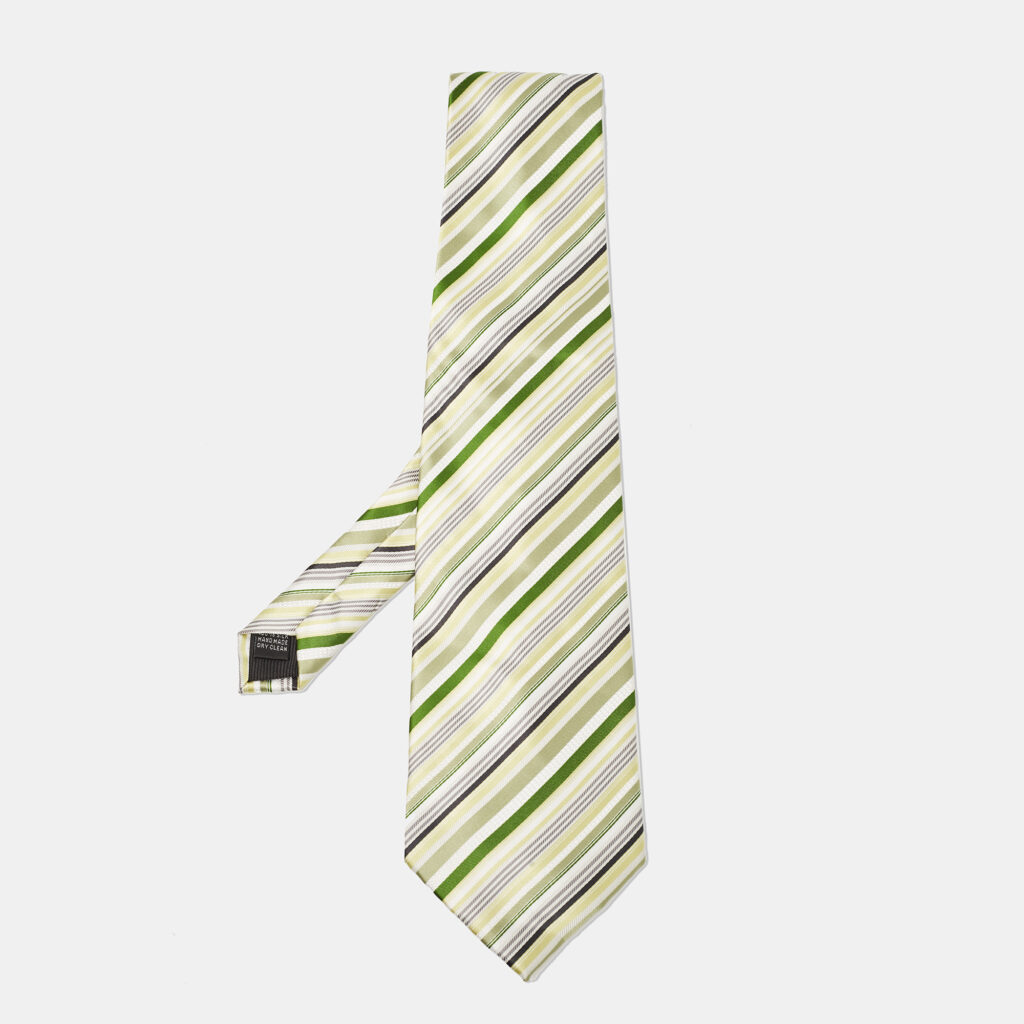 Boss by Hugo Boss Green/Yellow Diagonal Striped Silk Traditional Tie