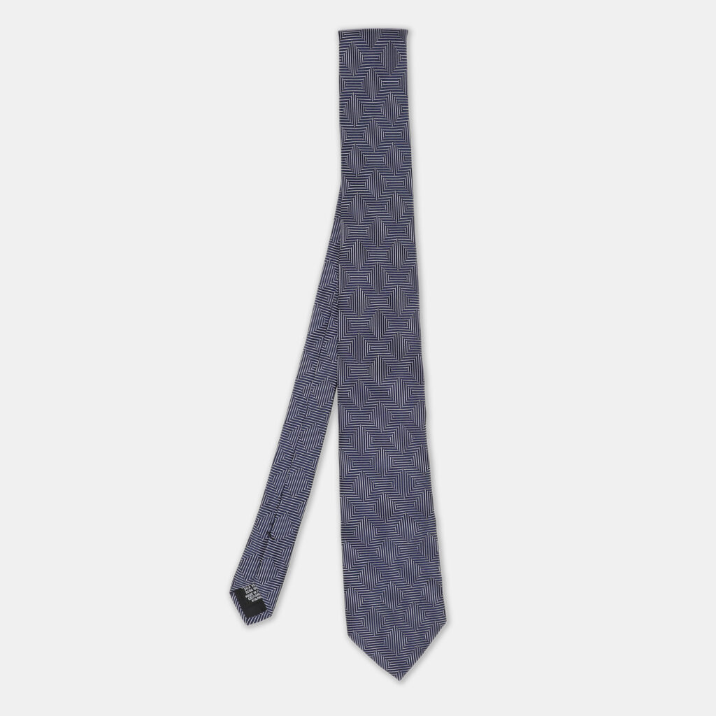 luxury-men-boss-by-hugo-boss-used-accessories-p1130086-001 Boss By Hugo Boss Blue Patterned Jacquard Silk Tie