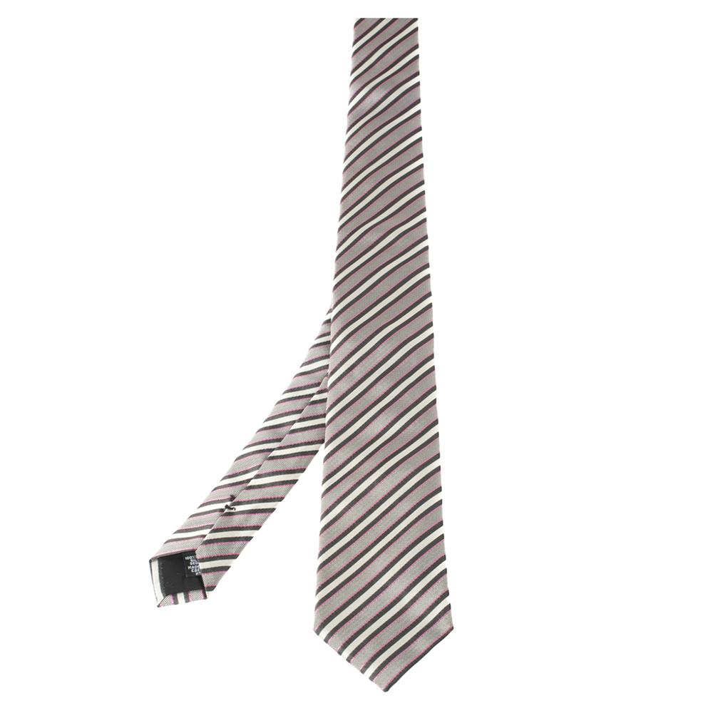 luxury-men-boss-by-hugo-boss-used-accessories-p365243-001 Boss By Hugo Boss White Diagonal Striped Silk Tie