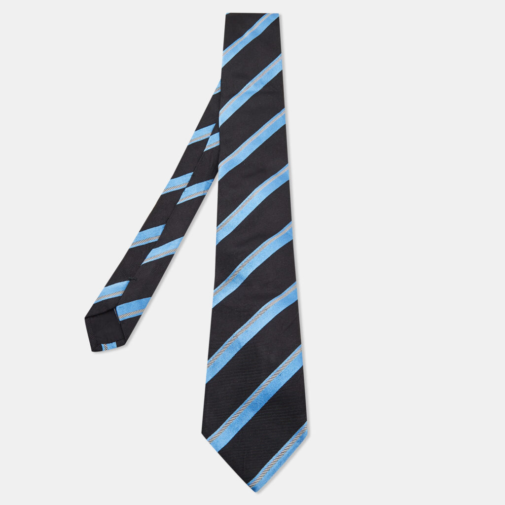 luxury-men-boss-by-hugo-boss-used-accessories-p858329-003 Boss By Hugo Boss Black & Blue Striped Silk Jacquard Tie