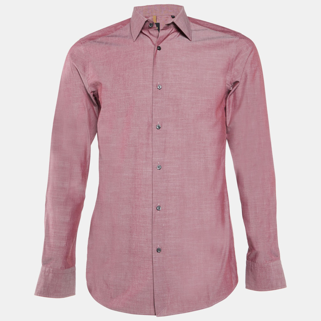 Boss By Hugo Boss Maroon Cotton Slim Fit Long Sleeve Shirt S