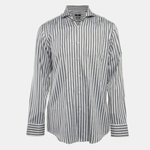 Boss By Hugo Boss Grey Stripe Cotton Slim Fit Shirt XL
