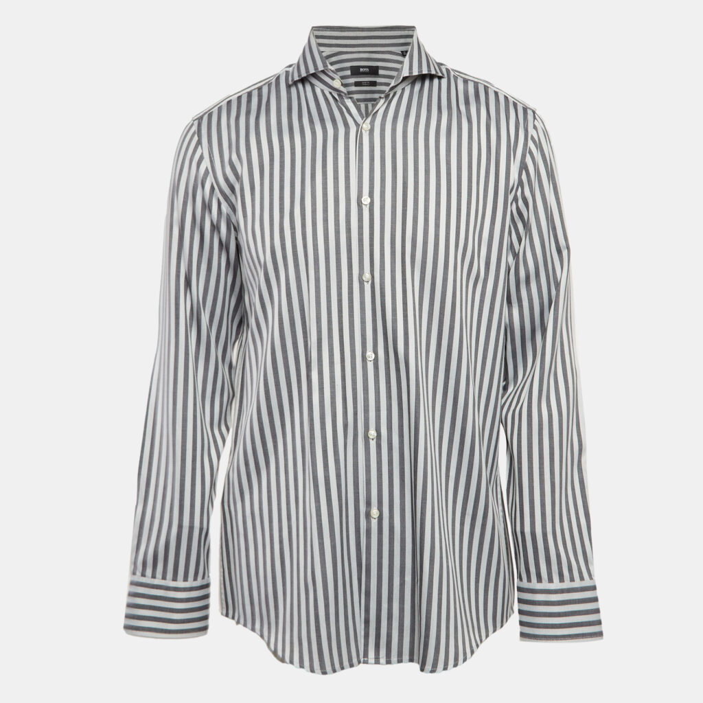 Boss By Hugo Boss Grey Stripe Cotton Slim Fit Shirt XL