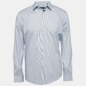 Boss By Hugo Boss Blue Striped Cotton Regular Fit Elliott Shirt L