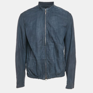 Boss By Hugo Boss Blue Suede Zip-Up Jacket XL