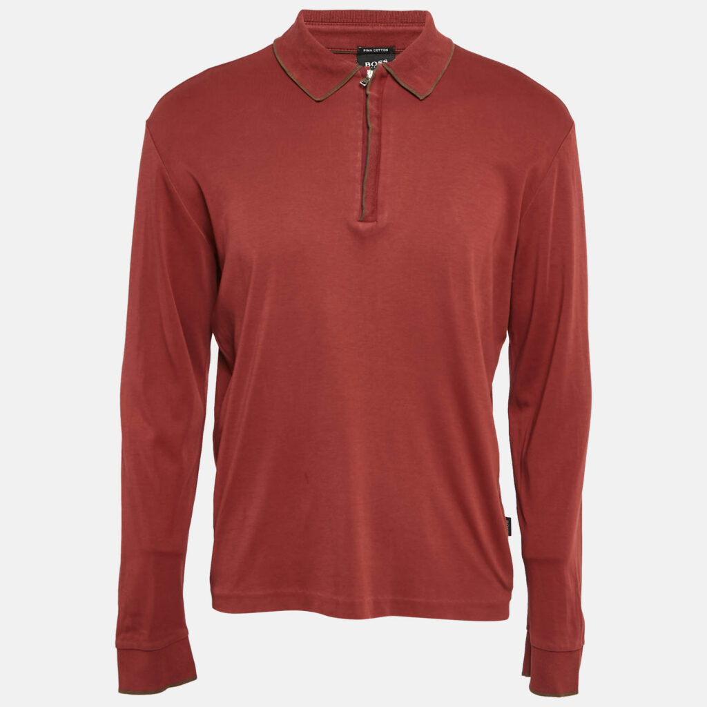 Boss by Hugo Boss Red Jersey Long Sleeve Polo T-Shirt L