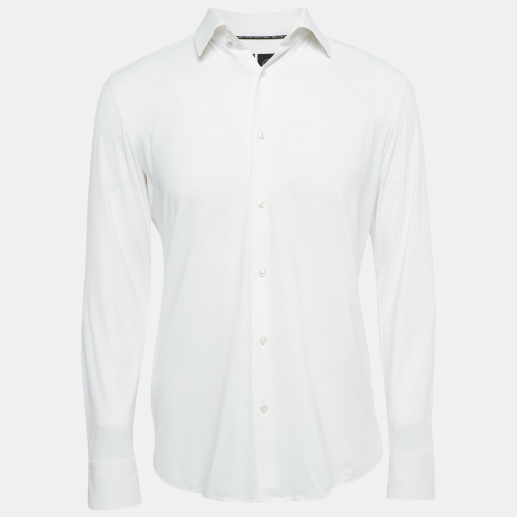 Boss By Hugo Boss White Jersey Button Front Shirt M