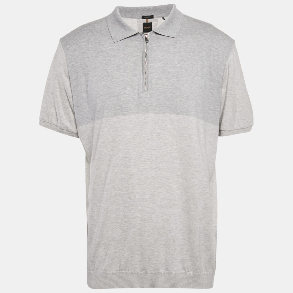 Boss By Hugo Boss Grey Jersey Zip-Up T-Shirt XXL